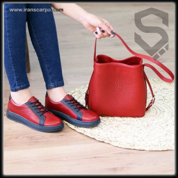 کیف و کفش چرم طبیعی زنانه قرمز